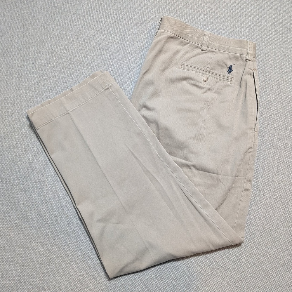 Polo Ralph Lauren Mens Pants Ethan Pant Khaki 40x30 Woven Classic Pleated,